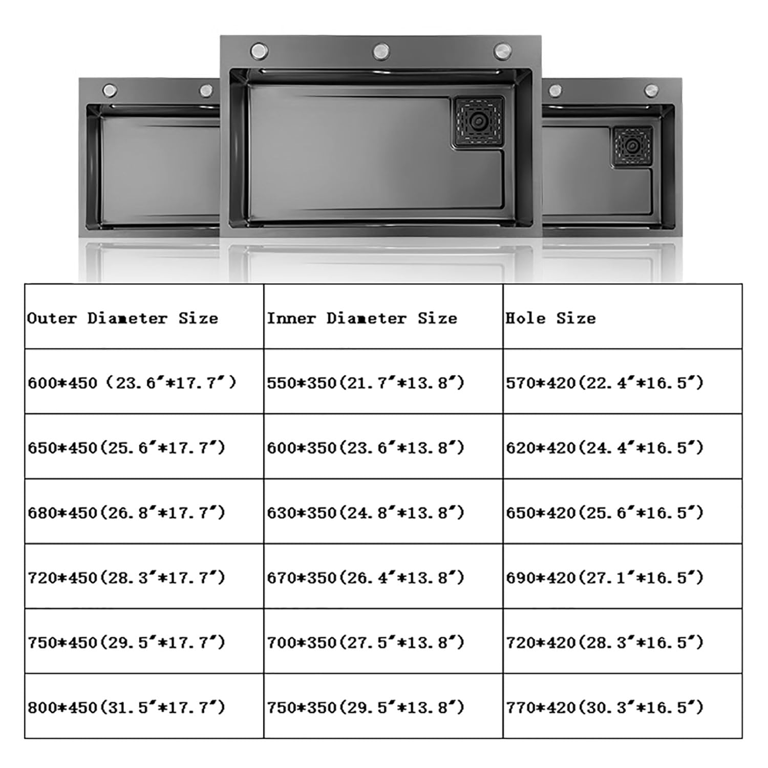 Lavello da cucina a 1 vasca, lavello da cucina in acciaio con rubinetto estraibile, lavaggio a pressione della tazza, for la casa, nero, acciaio inox nano (Size : 72 * 45)