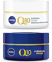 NIVEA KIT Creme Facial Pele Oleosa Q10 Power Dia (50g) + Creme Facial Antissinais Q10 Power Noite (49g), Kit Antissinais