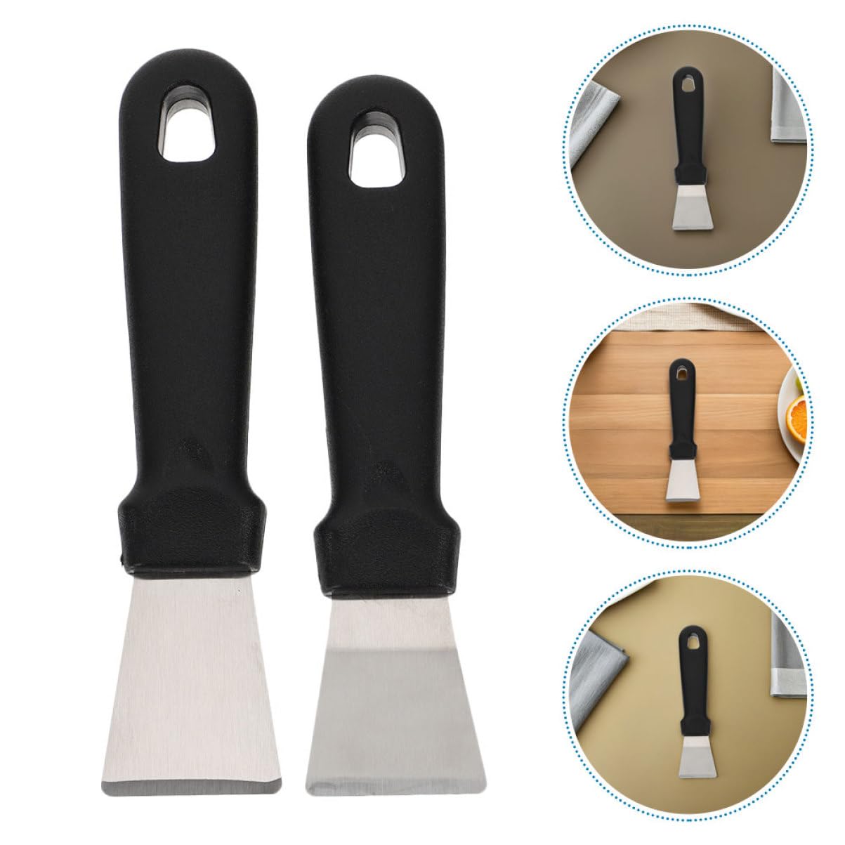 Set di 10 Spatole Pulizia in Acciaio Inox per Sbrinamento | Nero, Struttura Pp Robusta, Adatte a Cappa e Freezer, Formato Compatto per Riporre Facilmente