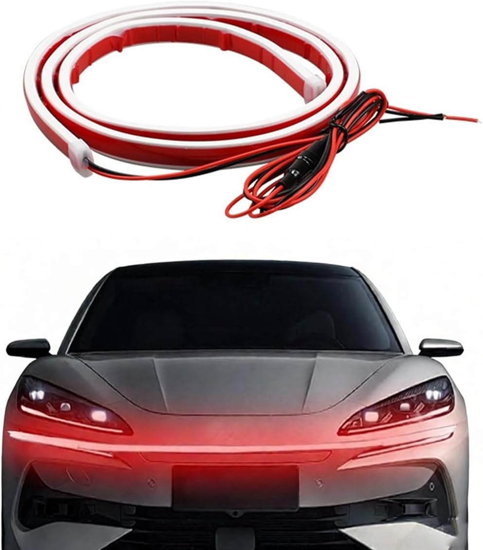 Car Daytime Running Lights for Toyota Urban Cruiser Hyryder Urban Cruiser Mega Cruiser,Dynamic Scan Hood LED Light Strip Flexible Light Strip Bonnet Lights Decoration Accessories,red-180cm