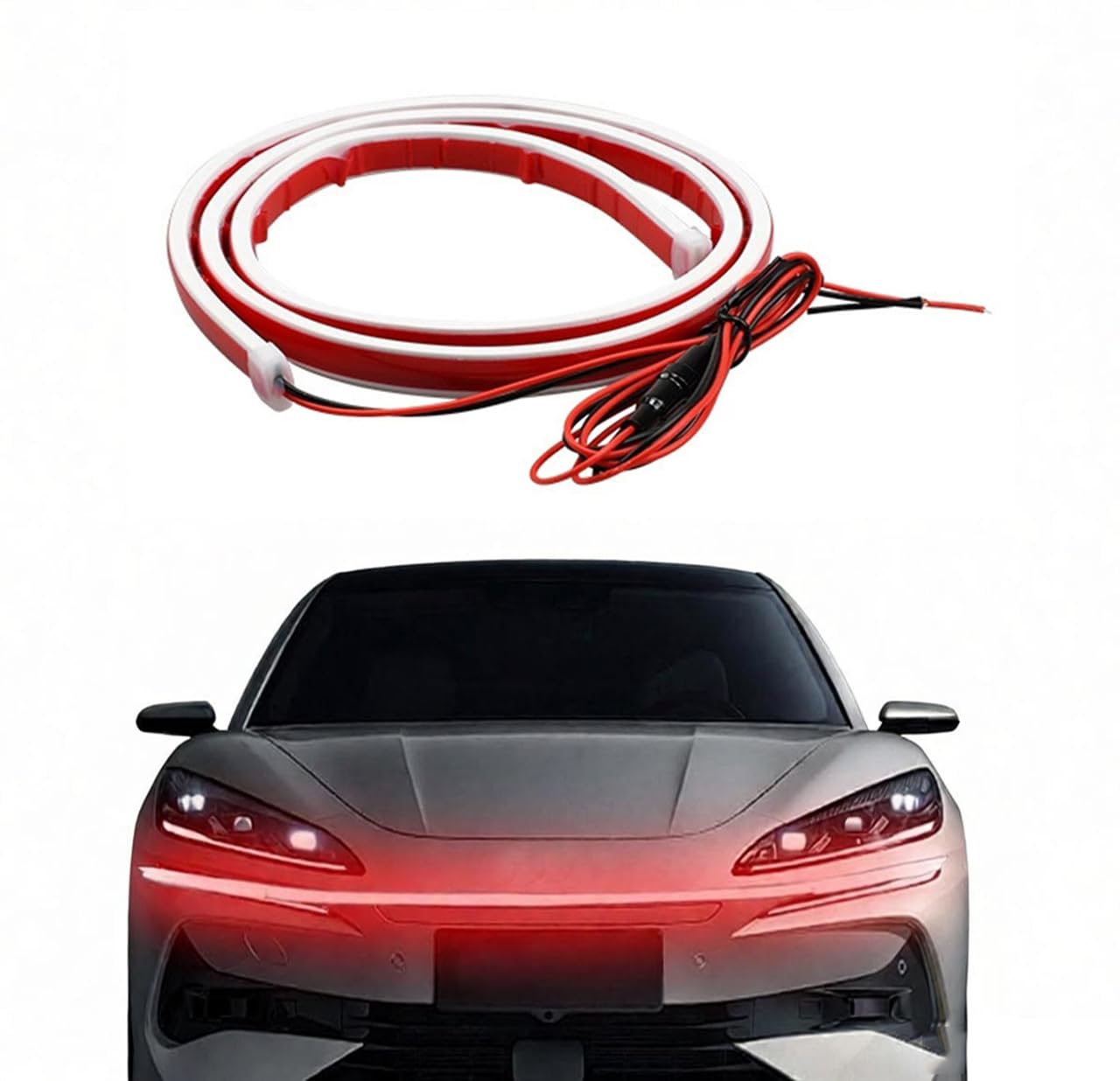 Car Daytime Running Lights for Mercedes-Benz CLA CLC CLE CLK CLK GTR,Dynamic Scan Hood LED Light Strip Flexible Light Strip Bonnet Lights Decoration Accessories,red-180cm