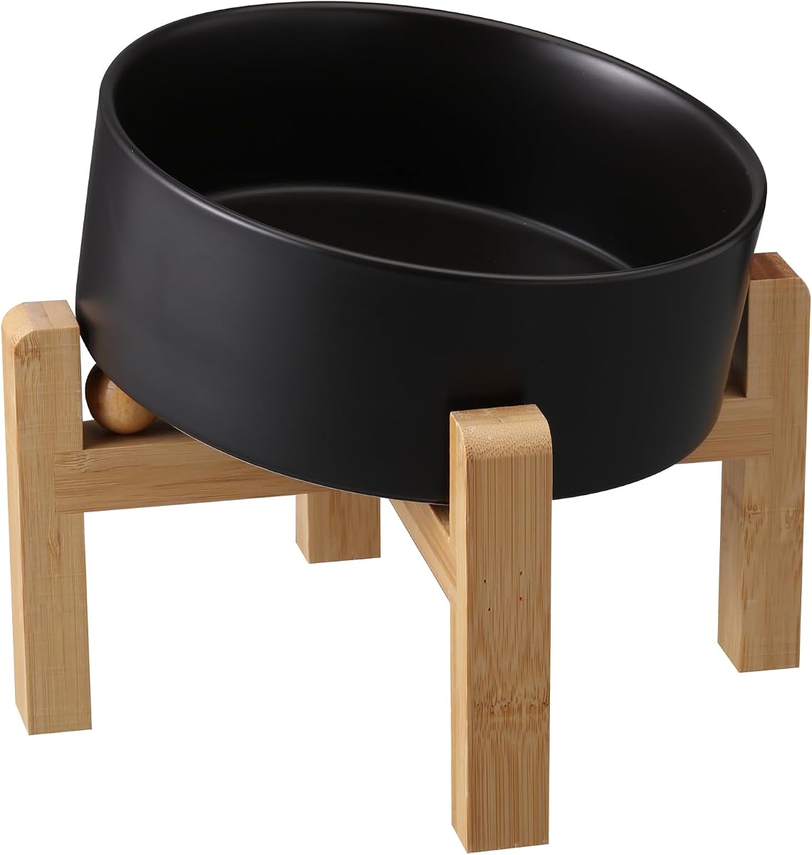 Cuenco de cerámica antideslizante para perros, elevado/elevado, inclinado a 15°, color negro, para razas pequeñas/medianas, plato de alimentación de agua para alimentos para mascotas con cara grande de Bulldog inclinado con soporte para gatos y perros (3,6 tazas/28 onzas)