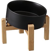 Black Elevated/Raised 15Tilted Anti Slip Ceramic Dog Bowl for Small/Medium Breeds,Slanted Bulldog Big Face Pet Food Water Feeding Dish with Stand for Cats and Dogs 3.6 Cups/28 OZ