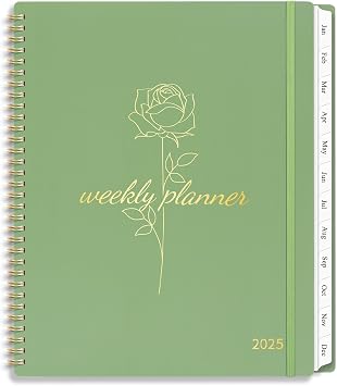 2025 Weekly and Monthly Planner, Calendar With Tabs, Jan-Dec 2025, Spiral Binding - 8.5" x 11", Green