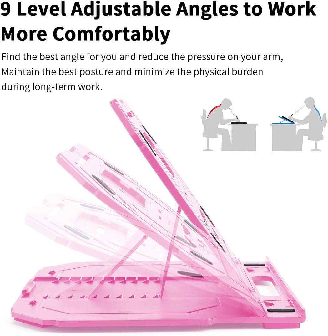 Drawing Tablet Stand, Laptop Foldable Stand for Tablet Display, 9 Levels Adjustable Angles with a Built-in Phone Holder, for 12-17 inch Drawing Tablet, Smartphones