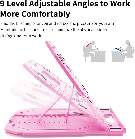 Drawing Tablet Stand, Laptop Foldable Stand for Tablet Display, 9 Levels Adjustable Angles with a Built-in Phone Holder, for 12-17 inch Drawing Tablet, Smartphones