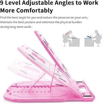 Drawing Tablet Stand, Laptop Foldable Stand for Tablet Display, 9 Levels Adjustable Angles with a Built-in Phone Holder, for 12-17 inch Drawing Tablet, Smartphones