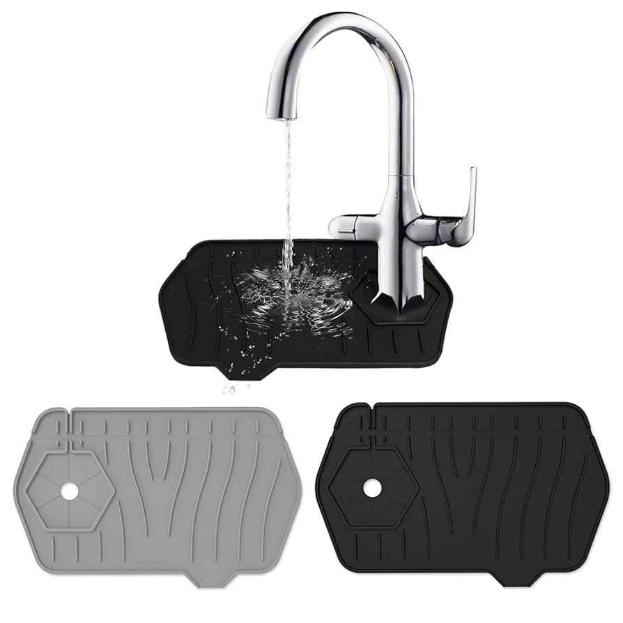 BBTISG Silicone Faucet Mat, Transparent Kitchen Sink Splash Guard Rotatable Sink Tap Drip Catcher Tray With 5° Slope For Kitchen, Bathroom, Sink Sponge Holder (45 X 14cm