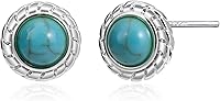 Vista 7 de Tibetan Turquoise Earrings 925 Sterling Silver Post Stud Boho Gemstone Hypoallergenic Handmade Earrings for Women Trendy Fashion