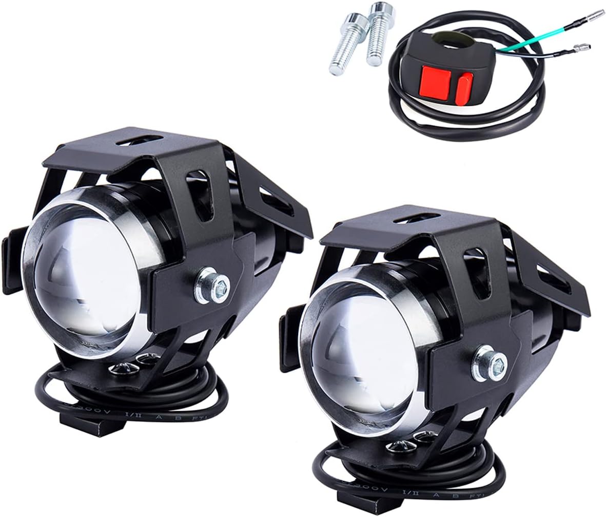 2PCS Motorcycle U5 LED Headlight Fog Lamp, Motorbike Front Spotlight DRL Daytime Running Light with On/Off Switch, Waterproof Driving Spot Light for Motorcycle Scooter ATV
