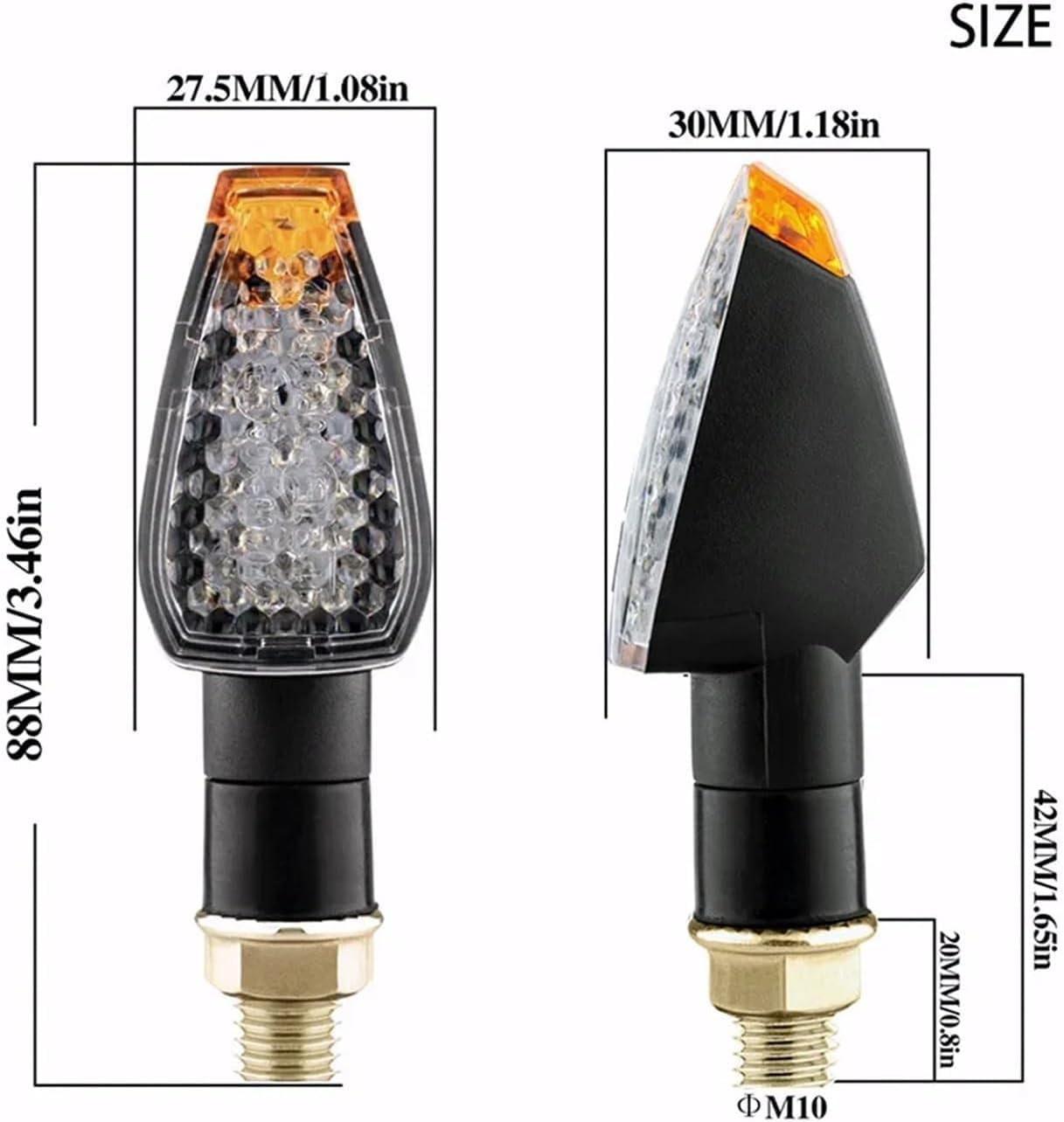 Genérico Indicadores de motocicleta Intermitentes para motocicleta homologados E50, luz ámbar intermitente de 14 LED, 12 V/24 V, M10