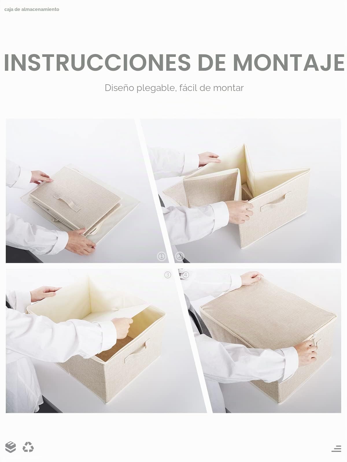 3pcs, Cajas Almacenaje Tela, Plegable, 34 Litros, 43 x 34 x 23 cm
