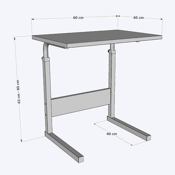 Yükseklik Ayarlı Çalışma Masası, Hasta Yemek Masası, Laptop Sehpası, 60x40 cm, Doğal Ceviz