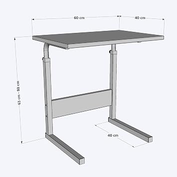 Yükseklik Ayarlı Çalışma Masası, Hasta Yemek Masası, Laptop Sehpası, 60x40 cm, Doğal Ceviz