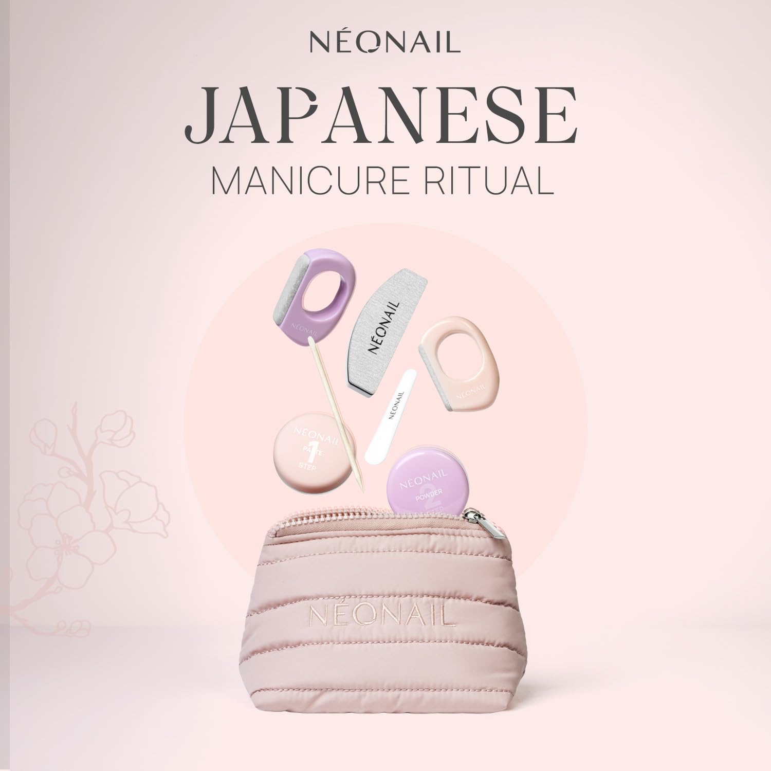 NÉONAIL Japanese Manicure Ritual – Japanisches Maniküre Set mit Kosmetiktasche, Nagelfeile & Buffer für Nägel - Nagelpflege Set für natürliche glänzende Fingernägel - Nägel selber machen Set