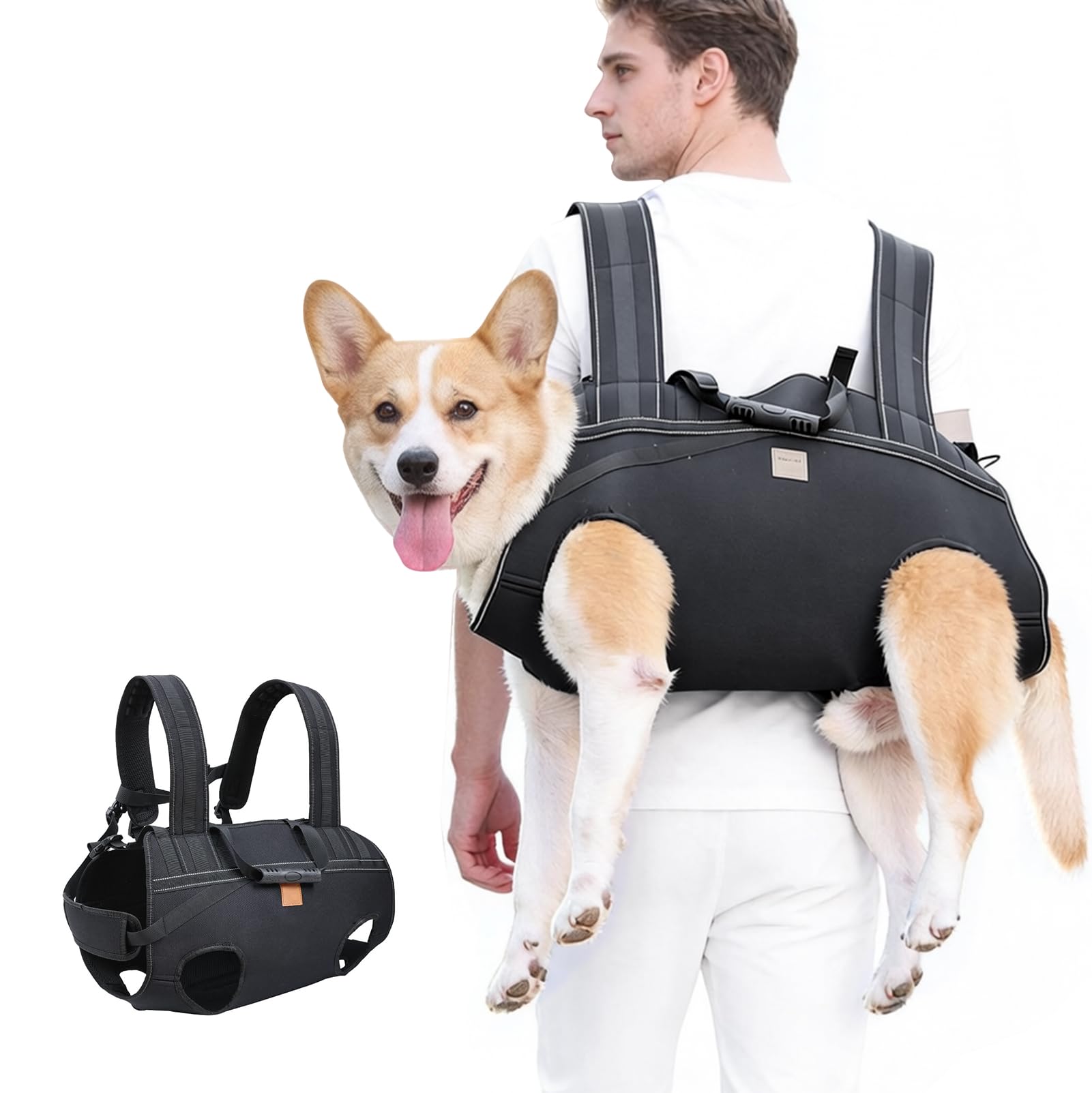 Correa de transporte grande para perros, arnés de asistencia para perros con asas acolchadas (se adapta a pecho: 49-63 cm), correa de transporte para perros con soporte de cuerpo completo y ayuda de