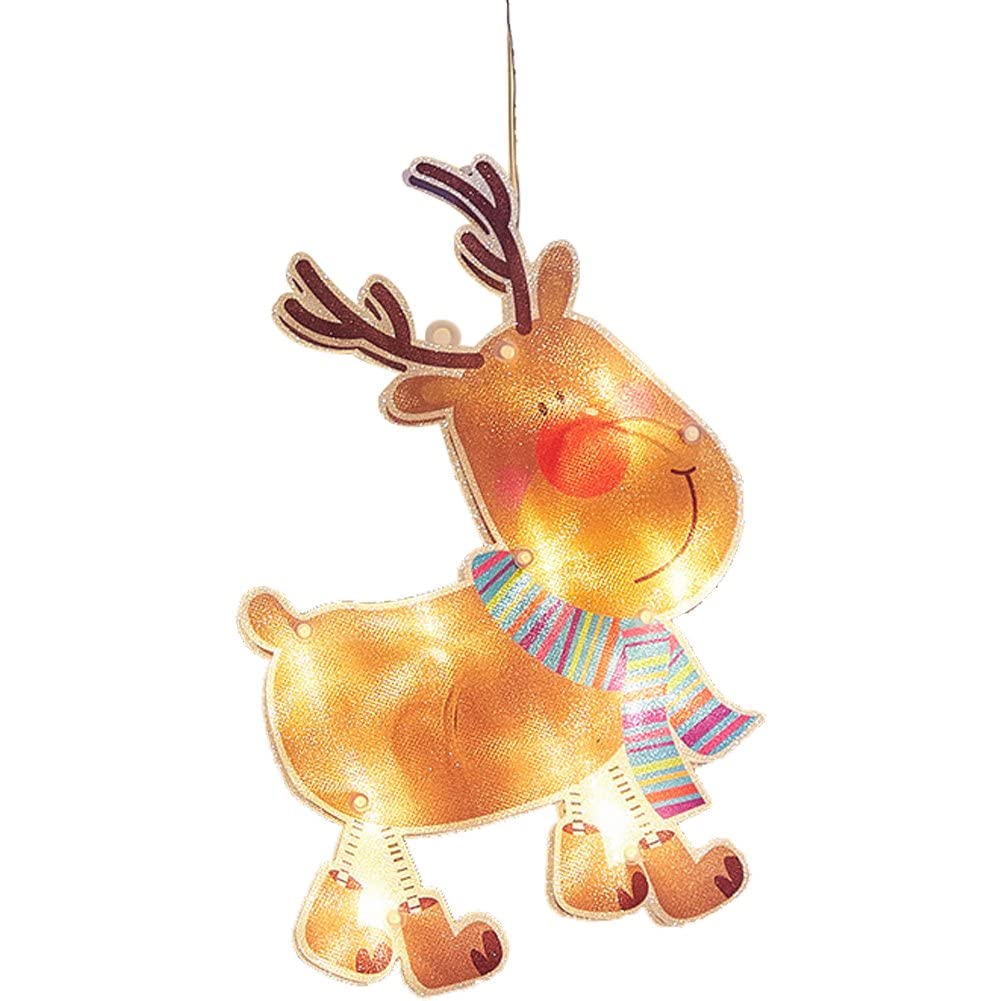Wudaizhi Style2 Christmas Window Decoration Lights Led Elk Window Hanging Ornament Lights With Suction Cup For Christmas Home Party Decor