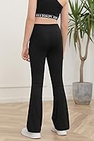 Vista 2 de Pantalones de yoga para niñas, cintura cruzada, pierna ancha, pantalones acampanados de entrenamiento de cintura alta Z1-negro