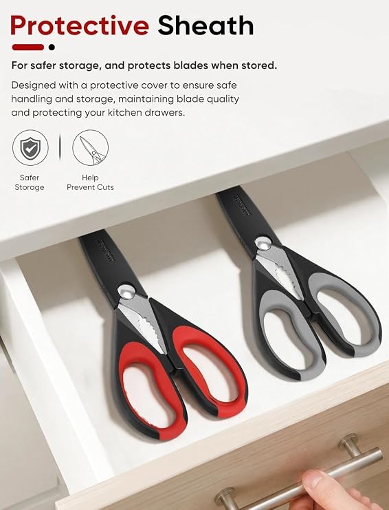 Kitchen Shears, 2-Pack Kitchen Scissors Heavy Duty Meat, Dishwasher Safe Cooking, Multipurpose Stainless Steel Sharp Utility Food for Chicken