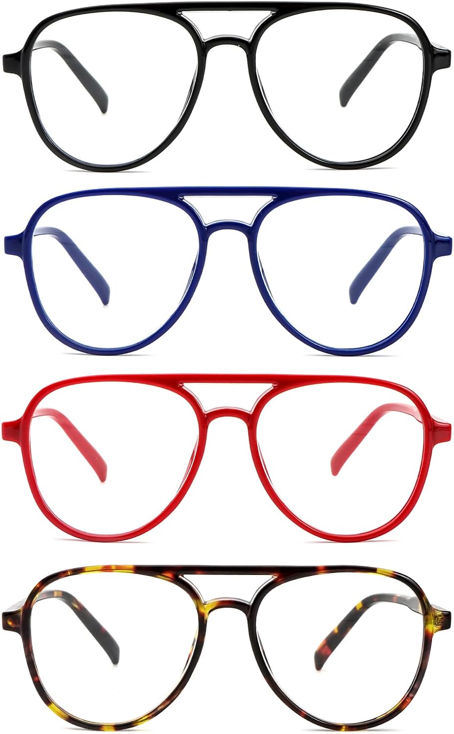 MMOWW 4 Pack Oversized Aviator Reading Glasses for Women Men Retro Double Bridge Pilot Style Blue Light Blocking Readers - Image 7