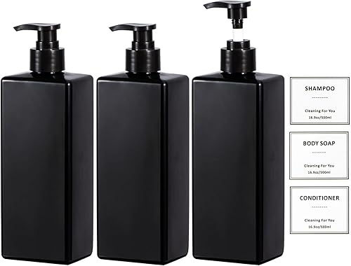 Miniatura 9 de Botellas recargables de champú y acondicionador, dispensador de champú de 16.9 onzas, botellas de champú de plástico con bomba de 3 paquetes,