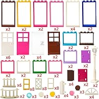 Vista 2 de 110 piezas de puertas, ventanas, cercas y luces para MOC, juego de bloques de construcción creativo para decorar casas de calle, compatible