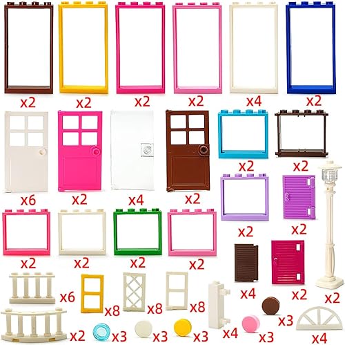 Miniatura 2 de ZHX Juego de 110 piezas, puertas, ventanas, cercas y luz para MOC, juego de juguetes creativos para decoración de casa de calle, compatible con