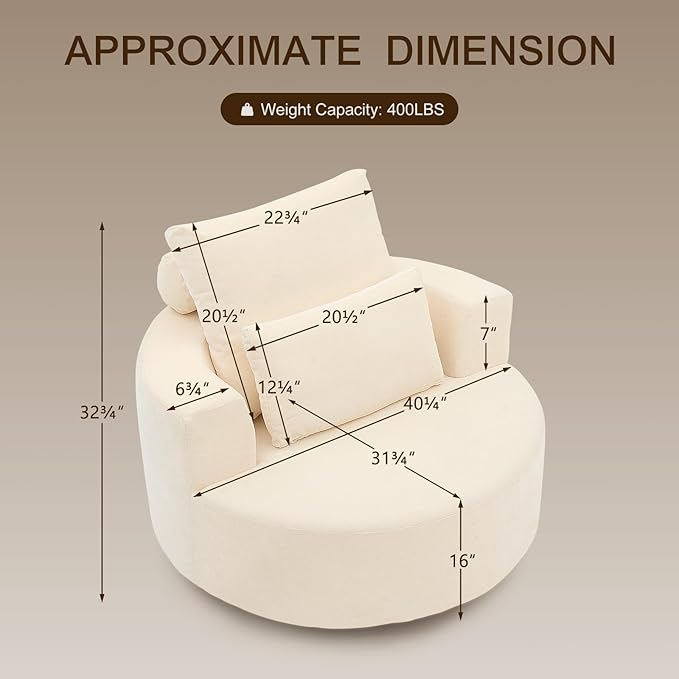 Sillón Giratorio Redondo Tela Chenille Beige miniatura 2
