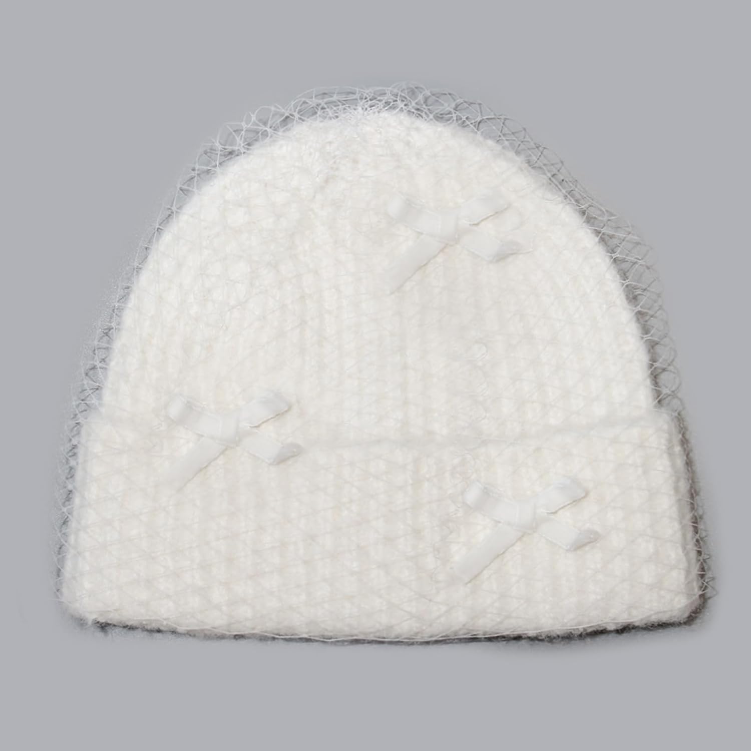 Winter Knit Beanie Hat for Women Warm Knit Cuffed Skull Caps with Veil Bowknot Soft Warm Ski Hat