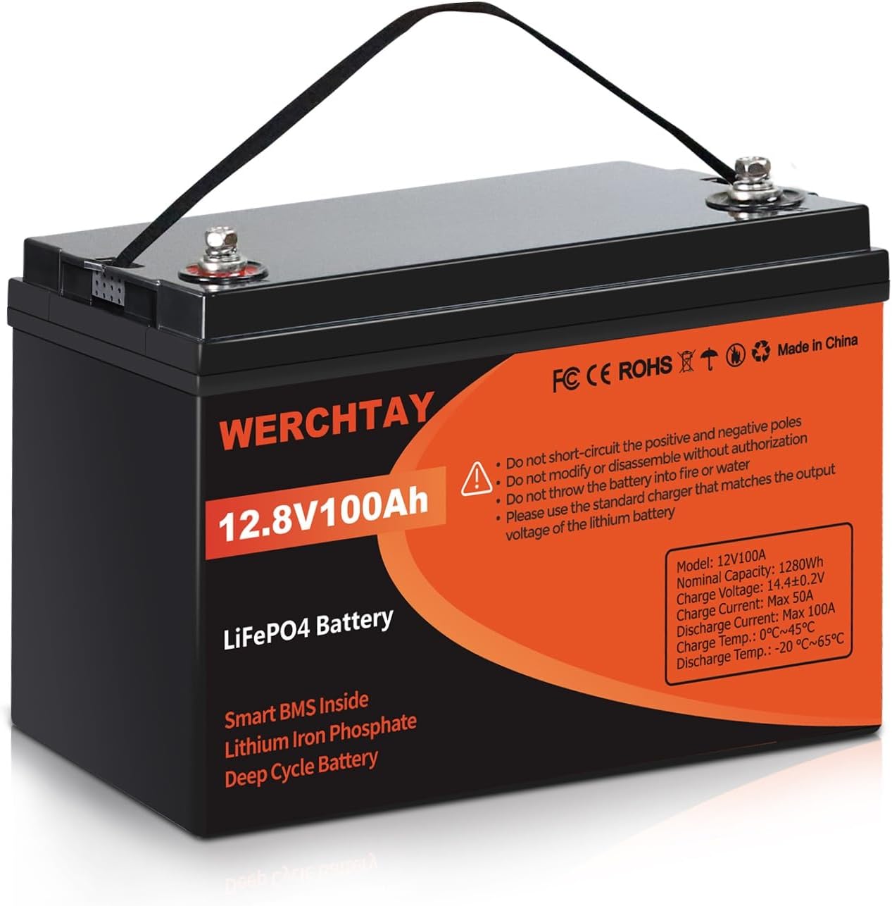 50/100/200/300AH Battery, 12V Lithium Battery Series/Parallel, 50A BMS Up to 10000+ Cycles, Lightweight Small Size, for RV, Marine, Trolling Motor, Solar, Van Life, Back Up Power (100)