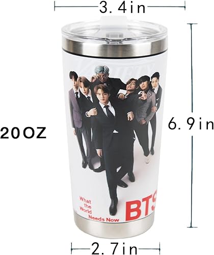Miniatura 5 de Maxerkeep Botella de agua Bangtan Boys de 20 onzas, vaso aislado al vacío de acero inoxidable, taza de café aislada con tapa para popote y tapa