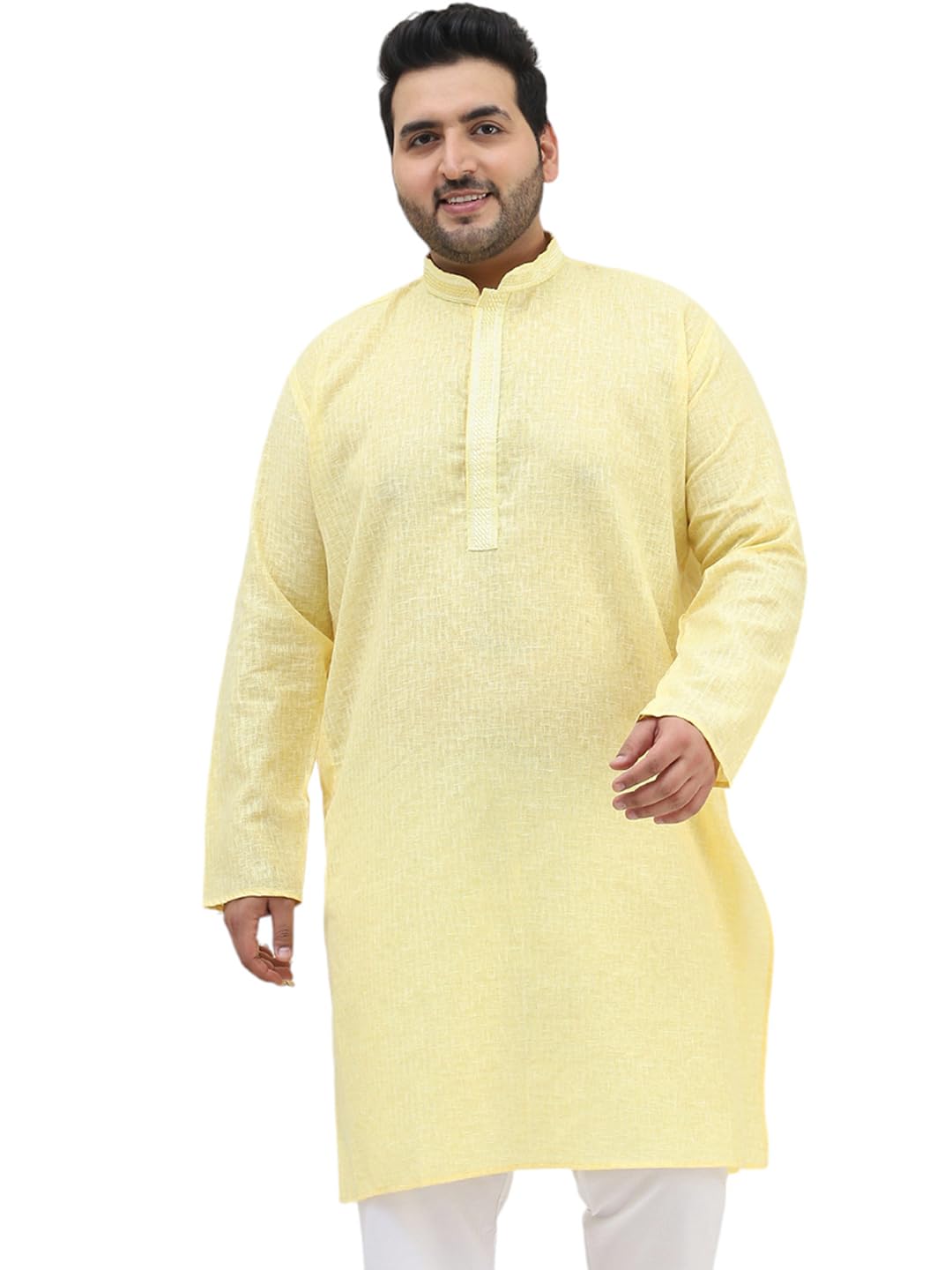 Sojanya Plus(Since 1958) Men's Cotton Yellow Checked Kurta