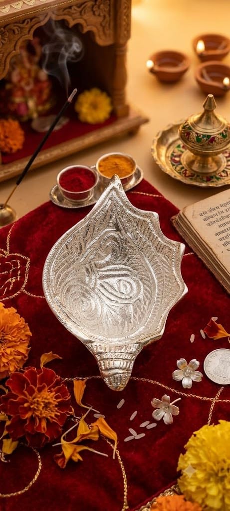 German Silver Diya with Traditional Engraving, Elegant Silver-Finish Oil Lamp / Akhand Jyot Deepam for Daily Puja, Wedding Return Gifts & Housewarming Festive Decor Set of 1 PCS Small Size-image-28