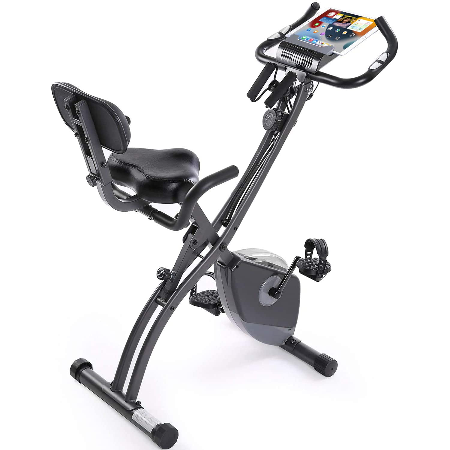 Folding Exercise Bike Stationary Bike 3-1 Slim Cycle with Arm Resistance Bands& 8-level Magnetic Resistance & LCD Monitor & Comfortable Seat