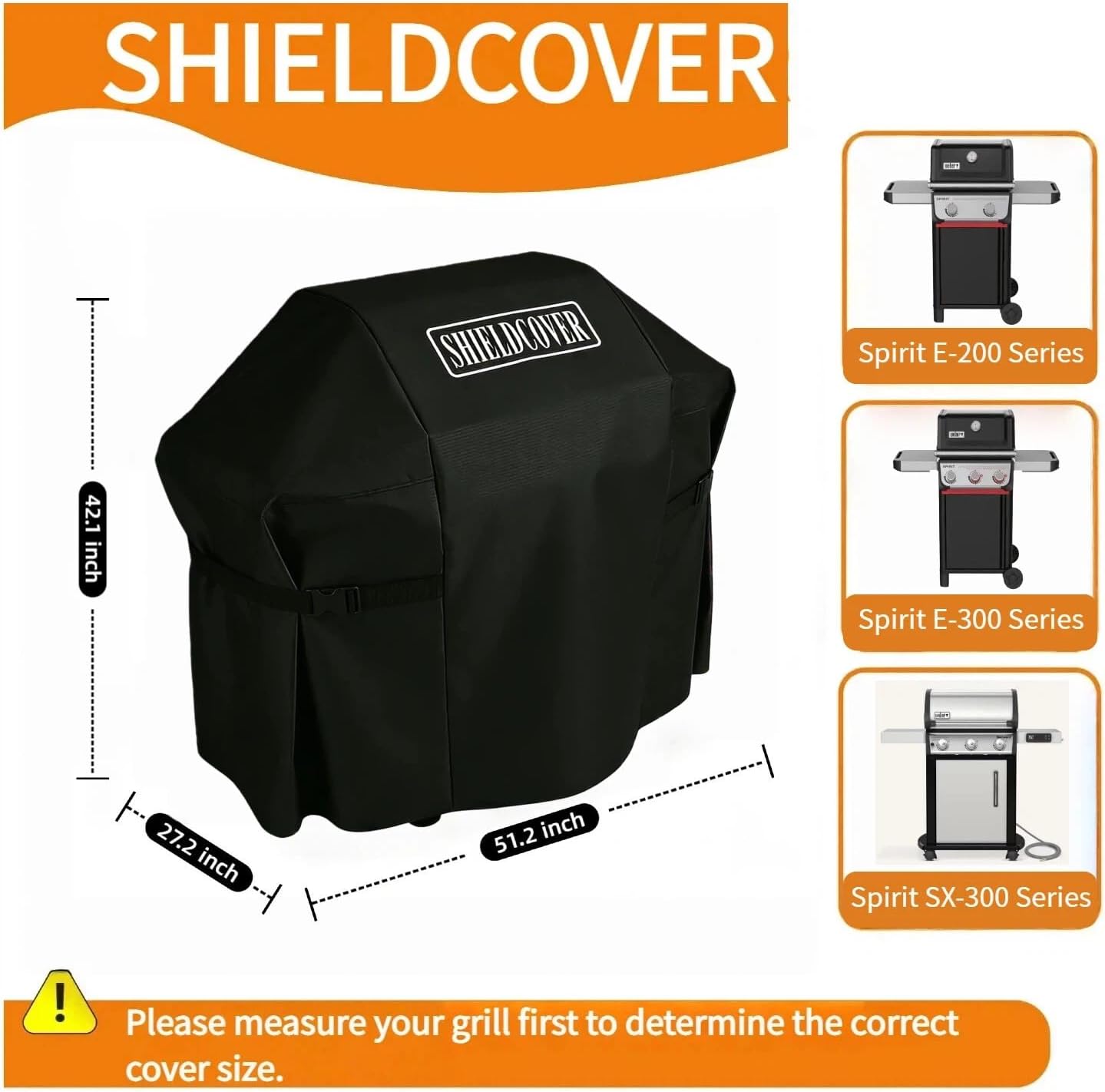Heavy Duty Grill Cover for Weber Spirit 2 Series - All Weather 800D Oxford Fabric BBQ Cover for Spirit II E-210 E-310, Spirit 300 & 200 Series, Waterproof & Fade Resistant