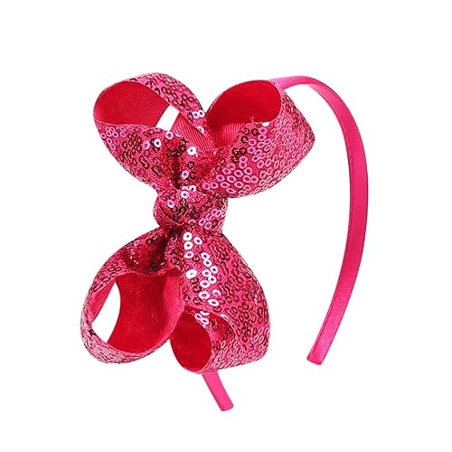 Amybasic Diademas con lazo para el pelo de lentejuelas brillantes, lazos de cinta para niñas, niños y mujeres (rosa intenso)