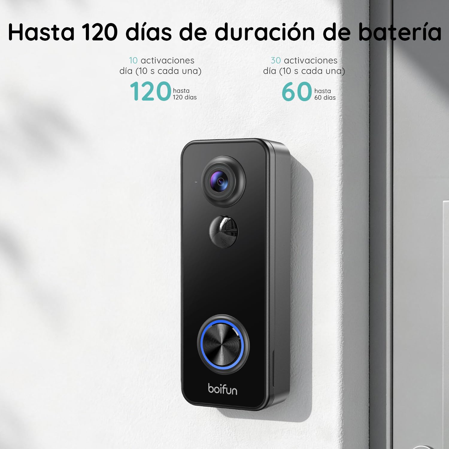 BOIFUN 2K Timbre Inalámbrico con Cámara,Visión 180° sin Puntos Ciegos,Gris | Instalación Sencilla, Detección Humana PIR, Audio Bidireccional, Visión Nocturna a Color, IP65, Solo Wi-Fi 2,4 GHz