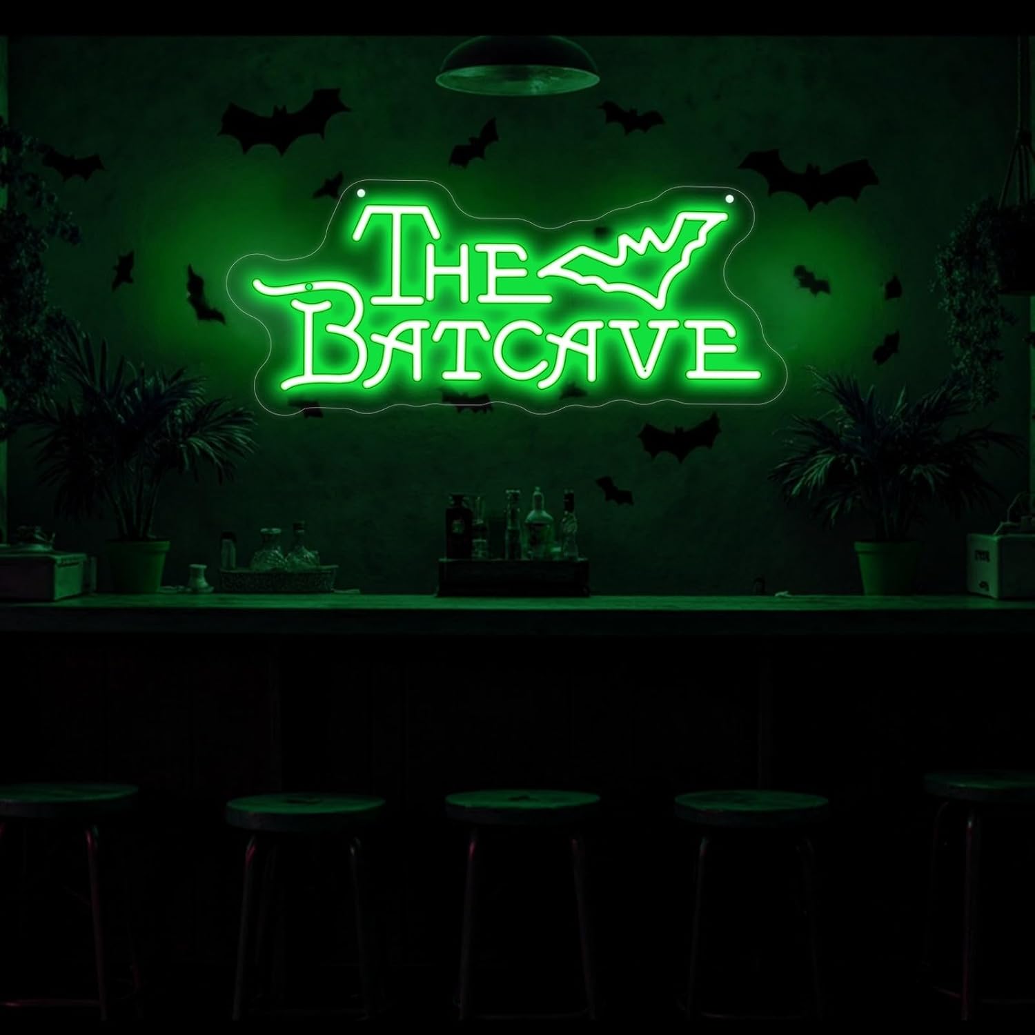 The Batcave Neon Sign, Bat Neon Light, Horror Bedroom Dorm Wall Decor, Gothic Lovers Gift, Dimmable Gotham Business Signs for Man Cave Bar Kids Movie Room Party Gifts Christmas Supply-Green-17.7"