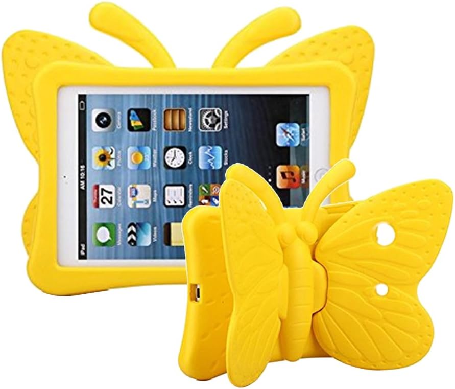 Simicoo iPad 11 A16 2025 3D Cute Butterfly Case for Kids Girls Light Weight EVA Shockproof Rugged Kids Friendly Kid-Pro Tablet Cover with Stand for iPad 10th 11th Generation 11 inch (Yellow)