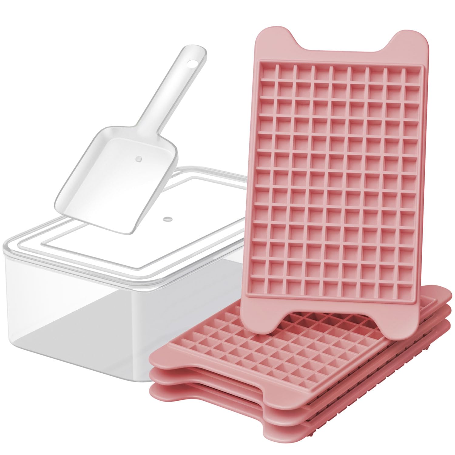 Mini Ice Cube Tray for Freezer: GGUW Nugget Ice Cube Tray with Bin - Crushed Ice Tray Making 4×108 PCS Icecube - Easy Release Iced Maker Trays