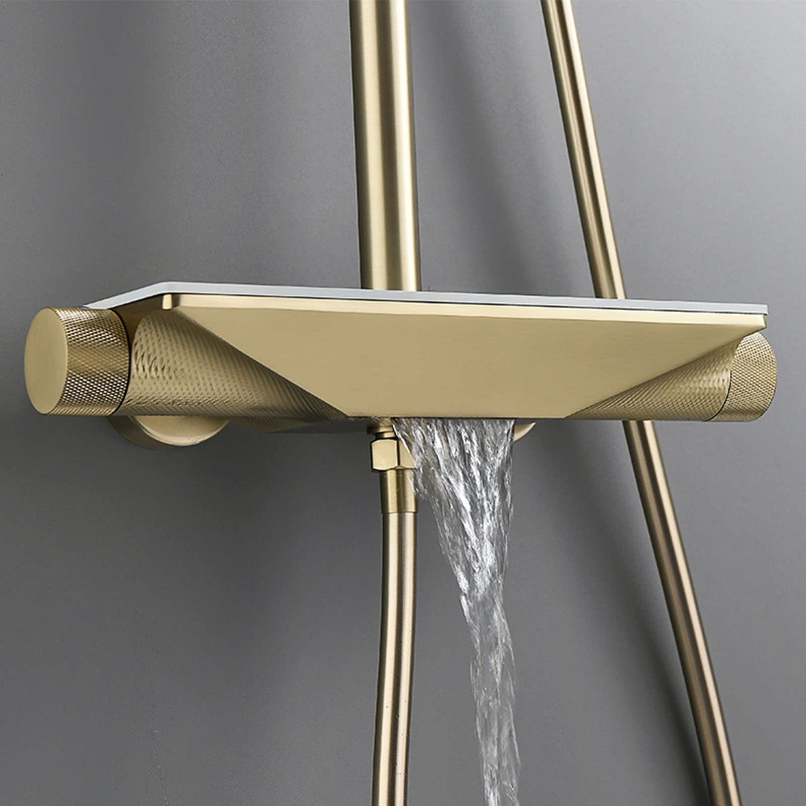 Duschsystem Mit Regenduschkopf 20 Cm & Handbrause – Wandmontage, Schwarz-gold, Hochdruck, Mit Wannenauslauf