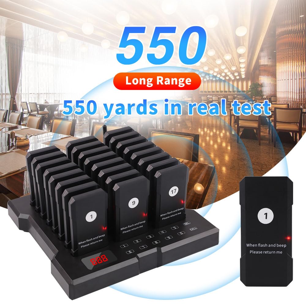 AGJ - Sistema di chiamata wireless ristorante, 24 segnali acustici per i clienti ospiti per pasto, camion, chiesa, asilo nido, bar, con vibrazione flash