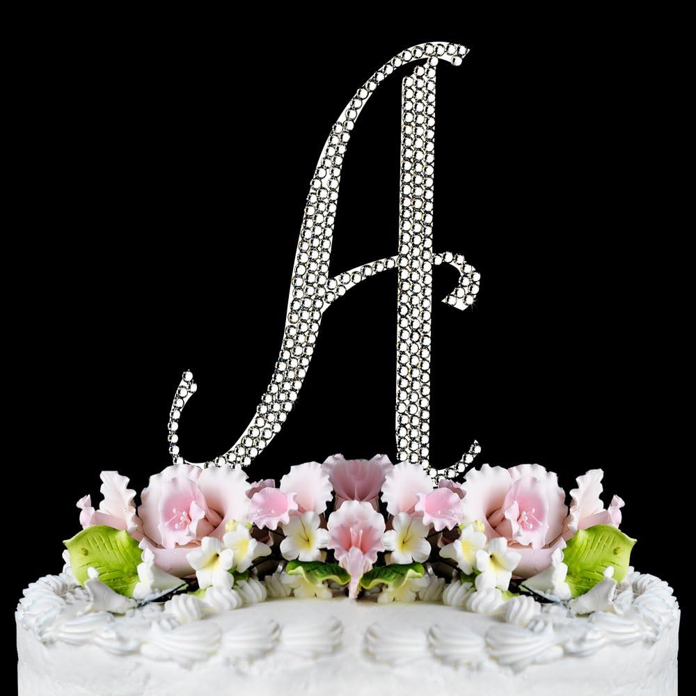 Completely Covered Swarovski Crystal Silver Wedding Cake Toppers ~ LARGE Monogram Letter L