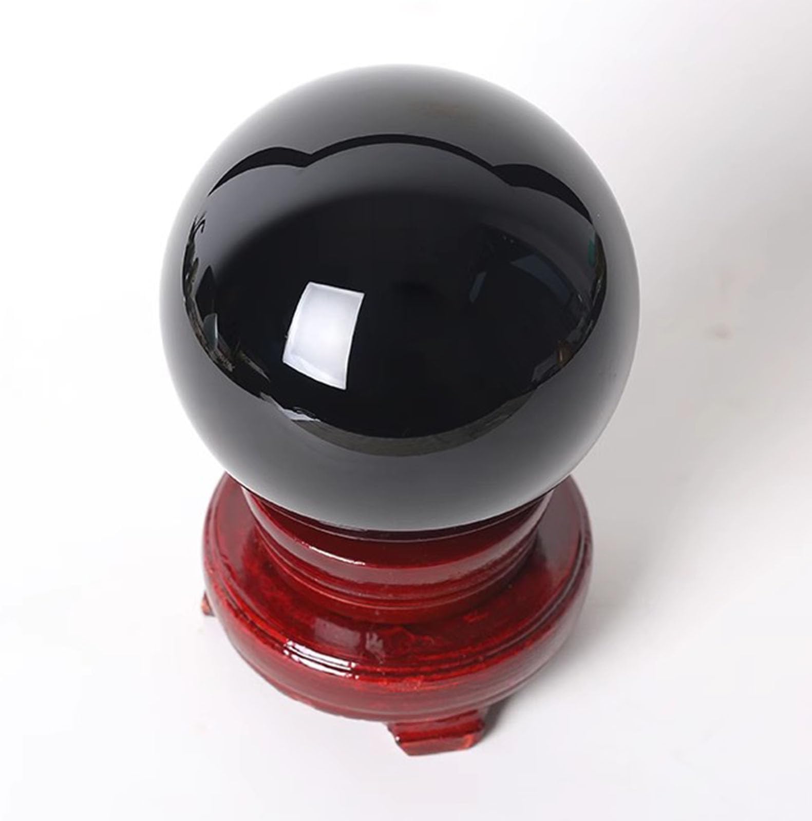 YLQUXEUV Black Obsidian Crystal Ball for Divination, Feng Shui with Wood Stand, Orb Ornaments for Home Office Decoration,5cm