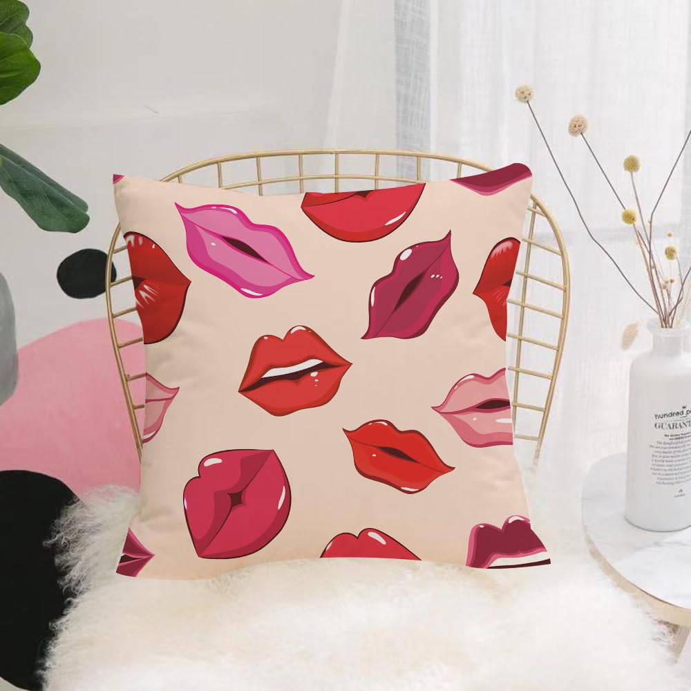 HYMSXW Cushion Cover,Throw Pillow Case Home Decorative for Living Room Bedroom Sofa Chair 20X20 Inch,Kiss, Vibrant Colors Sexy Lips Glamor Fashion Cosmetics Make Up Theme Girls Pat,Pillowcase 50X50cm
