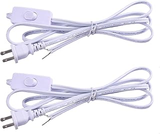 2 Pack Lamp Cord with Button Switch ,Pure Copper Power Extension Cord, Lamp Cord Stripped Ends Ready for Wiring （6 feet/1.8m） (White)