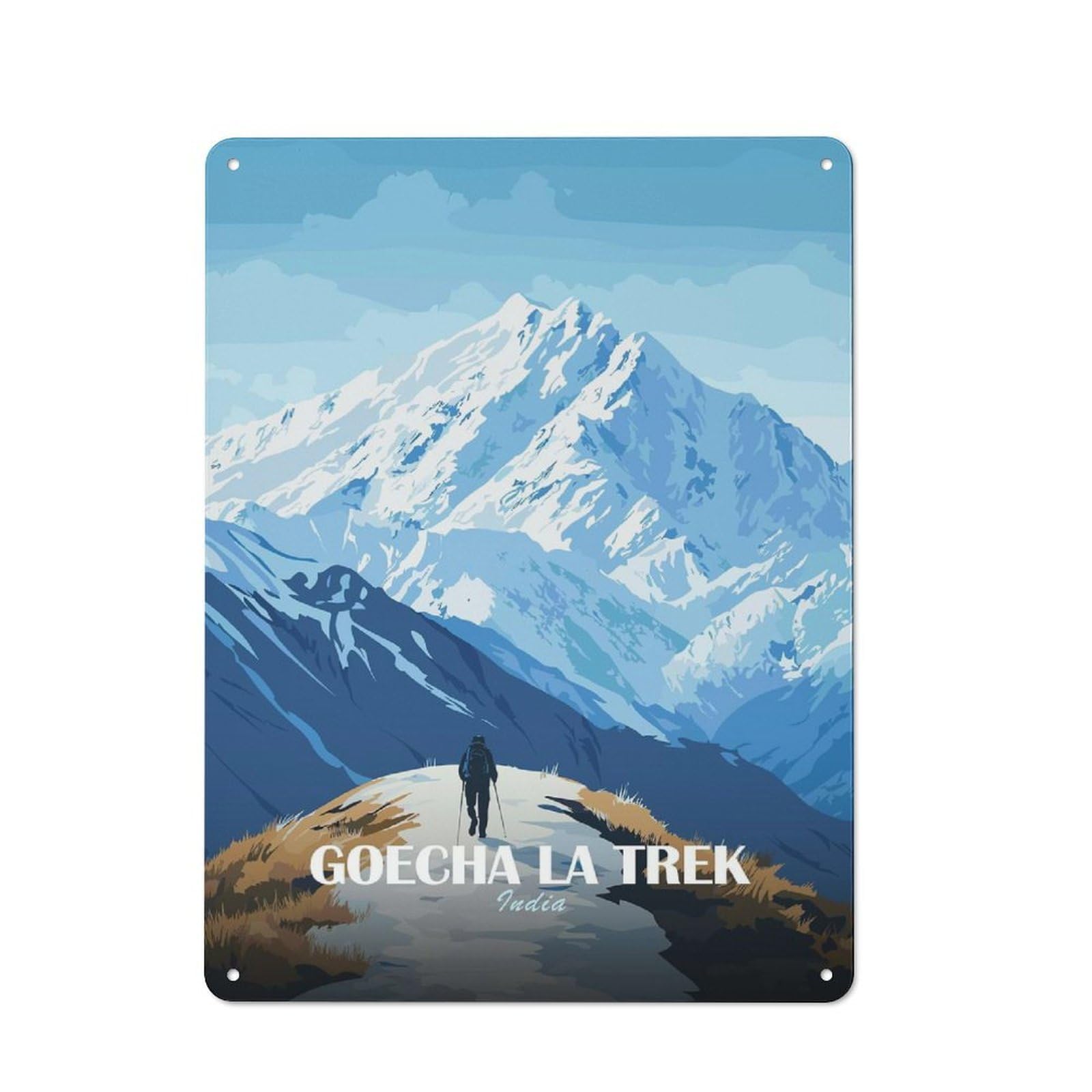 Junmoney Style-2 Goechala Trek India Mountain Landscape Rustic Metal Plaque 40X30cm For Living Room Or Hallway, For Garage, Workshop And Man Cave Decoration