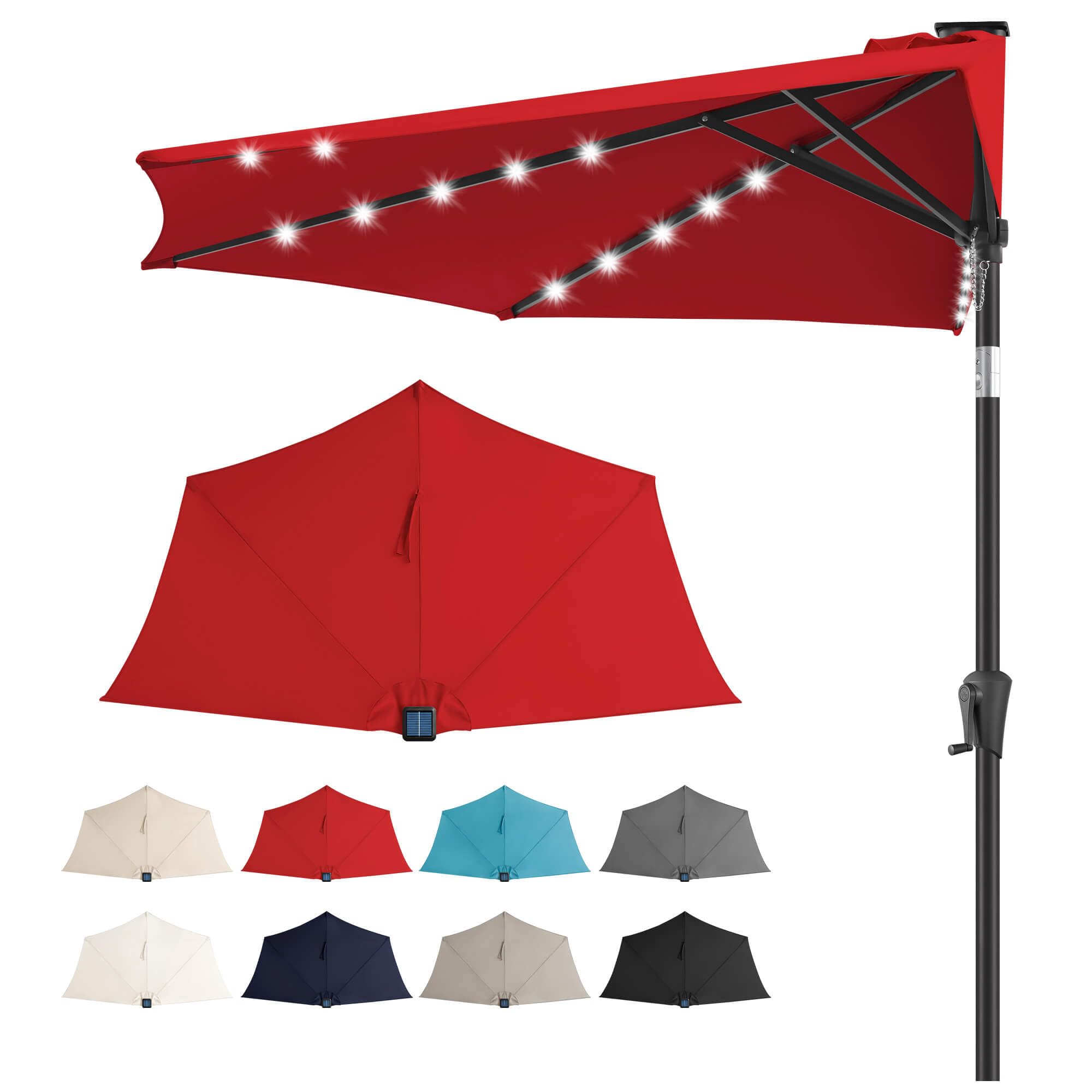 Photo 1 of *** GREEN*** AckMizz 9ft Half Patio Umbrella Solar LED Red