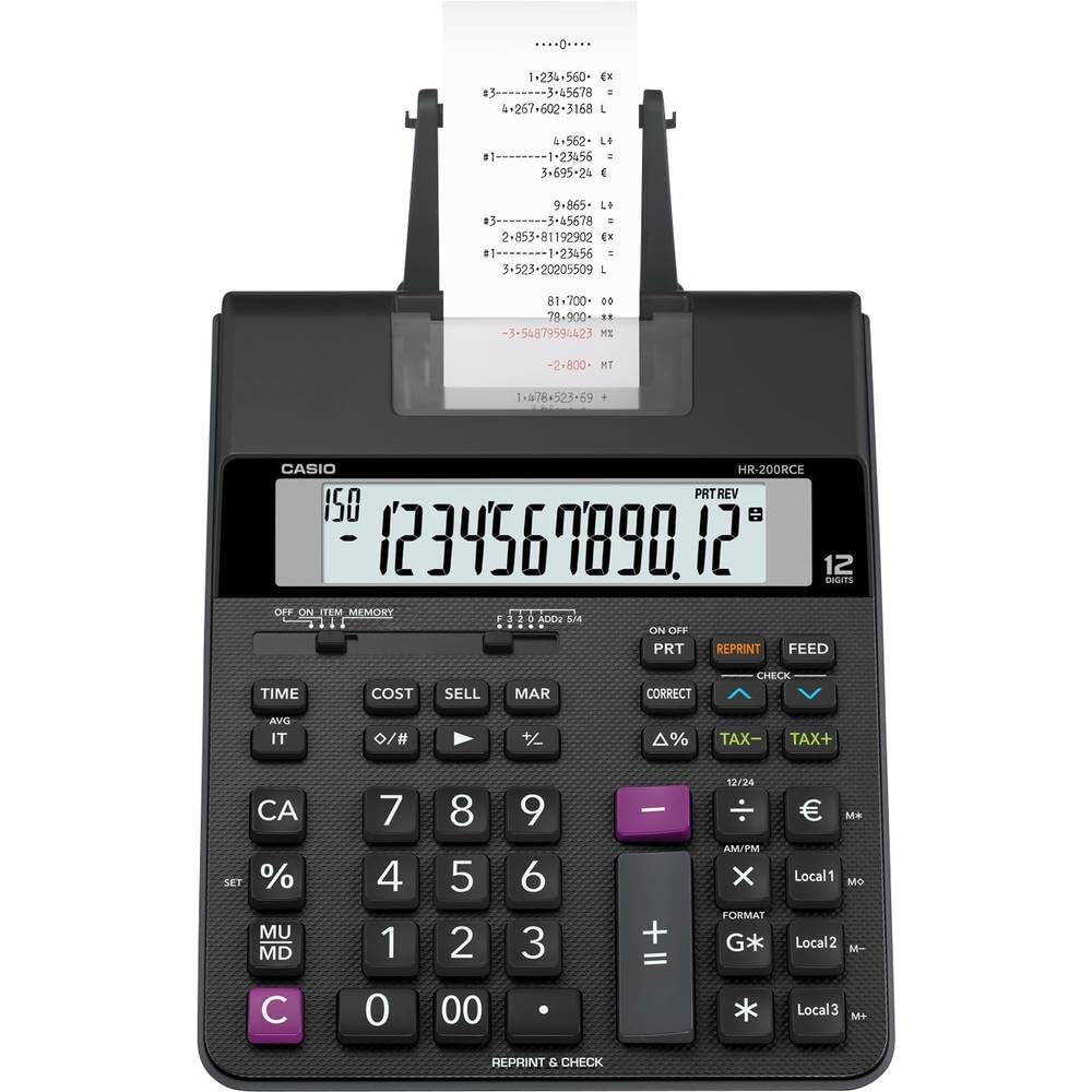 Casio HR-150RCE druckender Taschenrechner, 12-stelliges LC-Display, zweifarbiger Druck | DX-7E607B16 Casio HR-150RCE druckender Taschenrechner, 12-stelliges LC-Display, zweifarbiger Druck | DX-7E607B16
