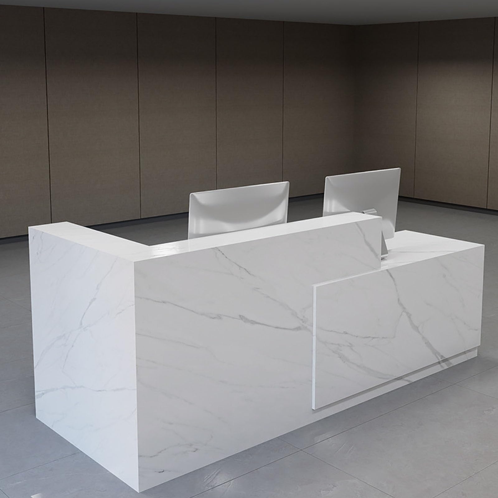 Empfangstheke Rezeptionstheken Counter für Büro | Moderne Empfangstheke mit Stauraum und Tastaturablage für Büros, Salons, Hotels und Praxen.(White/Right,180cm)